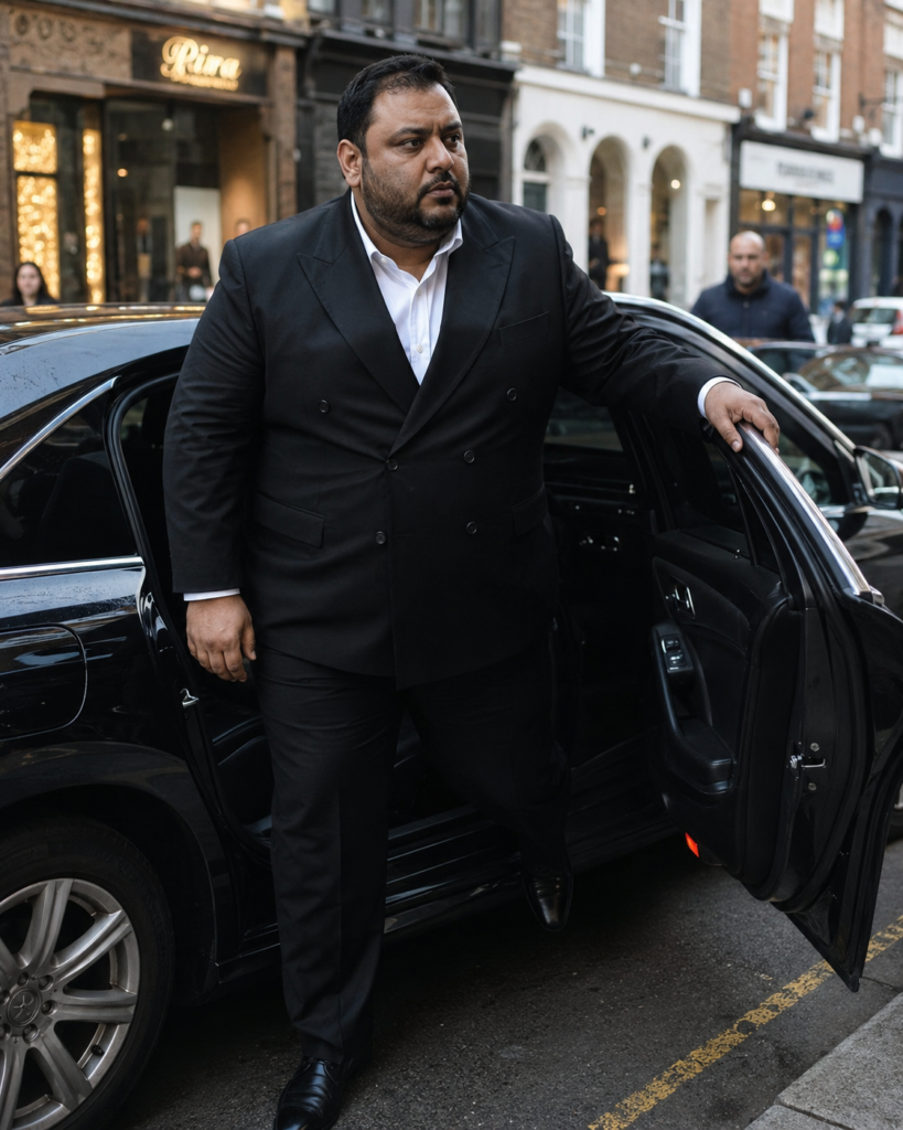 Black Double-Breasted Suit Set With a White Spread Collar Shirt and No Tie