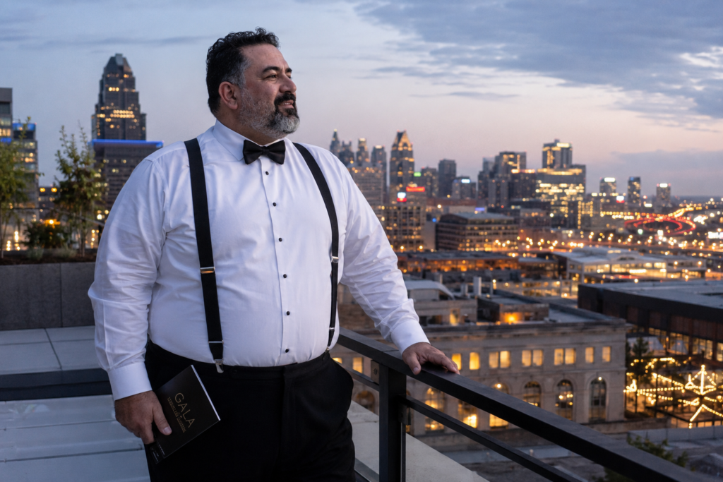 Black Dress Trousers With White Tuxedo Shirts, Black Suspenders, and Black Bow Ties