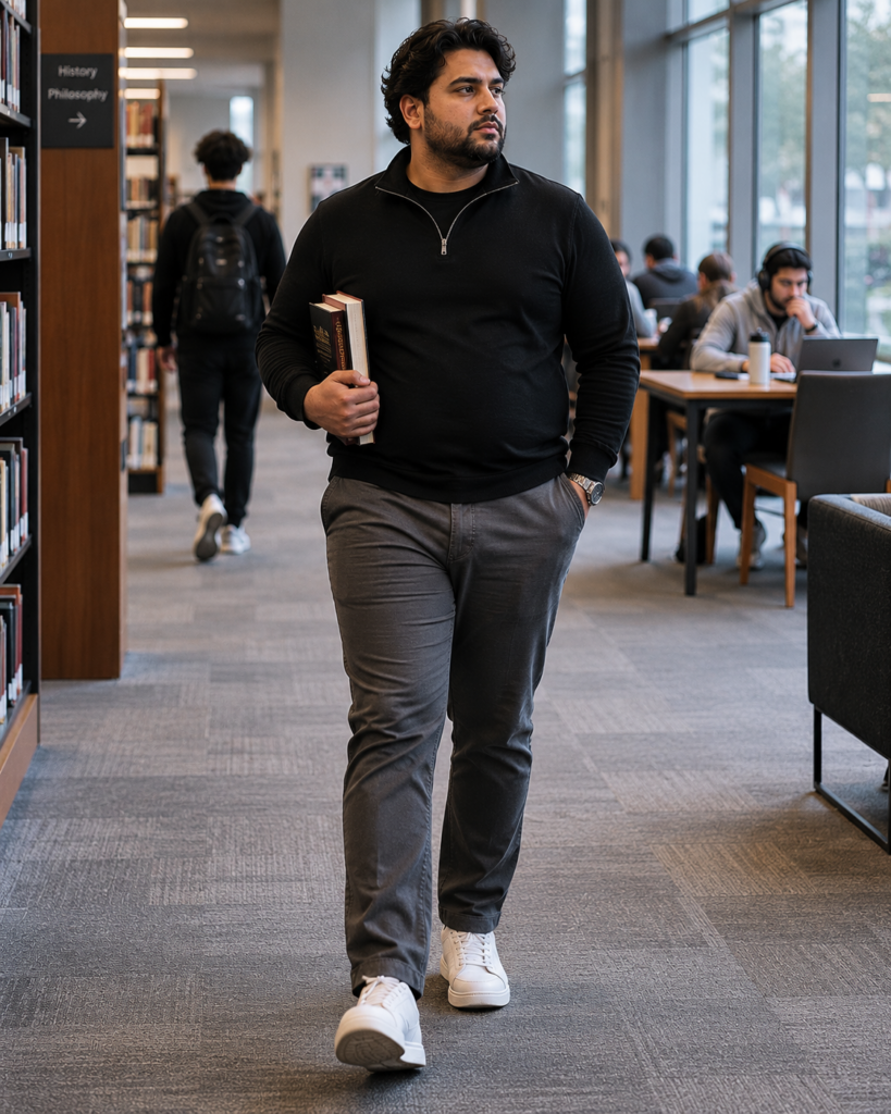 Black Quarter-Zip Sweater With Grey Chinos