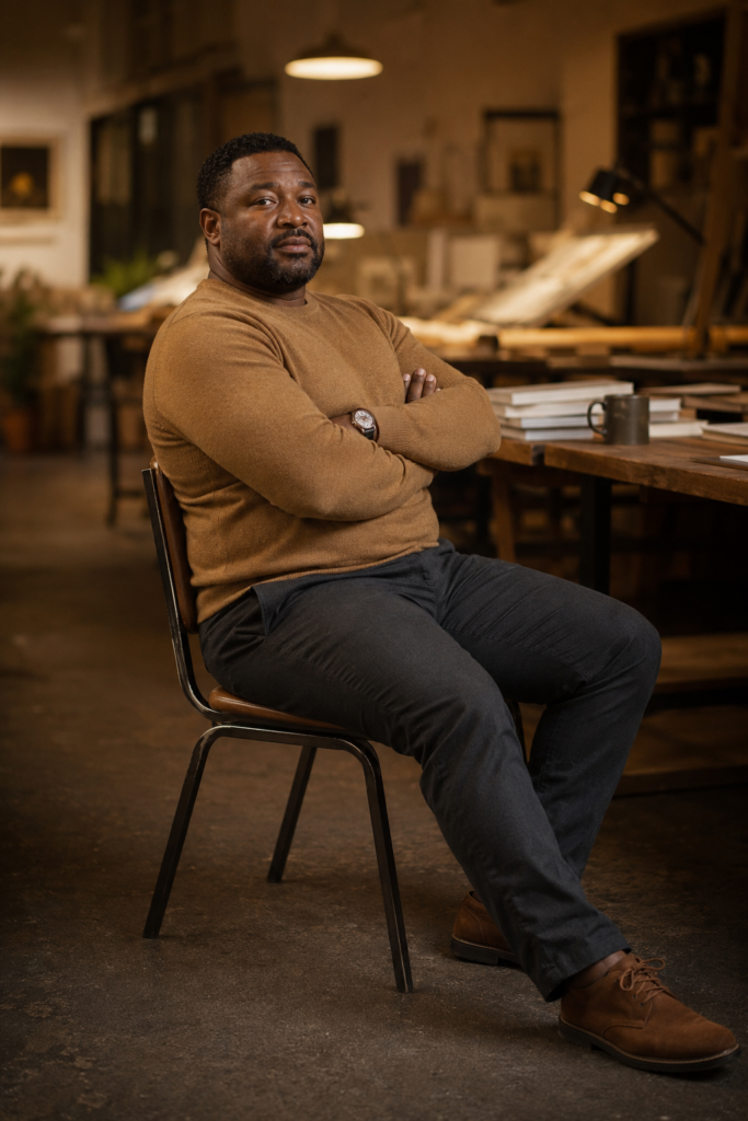 Camel Crewneck Sweater With Dark Charcoal Trousers and Brown Suede Derby Shoes