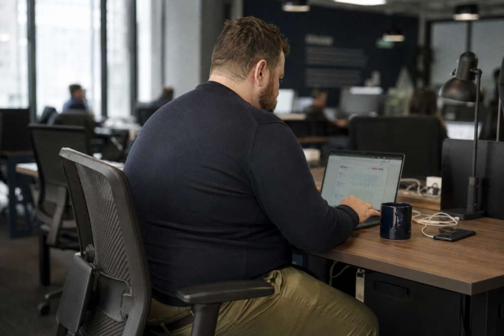 The Olive Chino and Fitted Merino Crew Neck in a Smart Casual Office