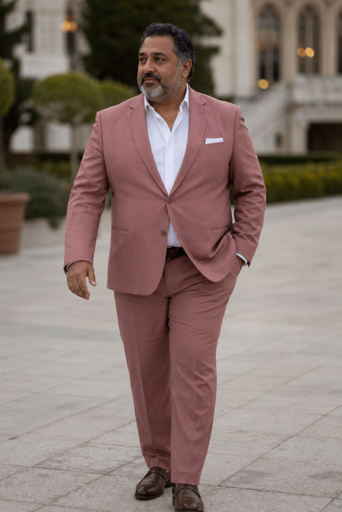 Dusty Rose Suit With a White Pocket Square