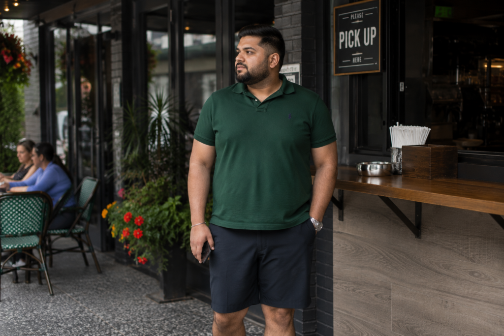 Forest Green Polo With Dark Shorts