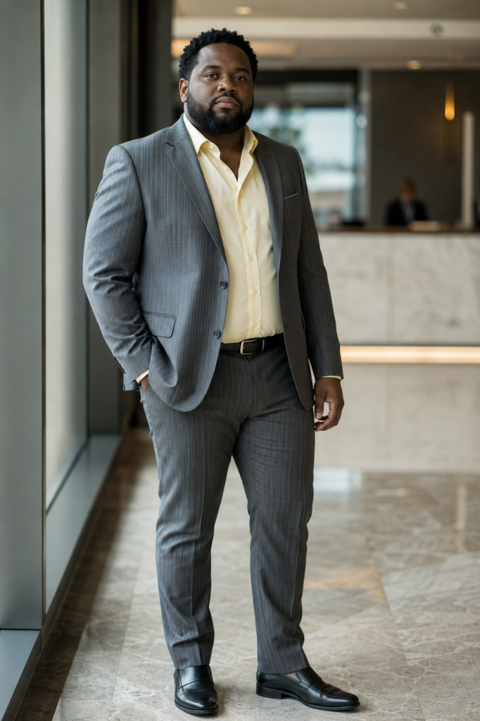 Grey Pinstripe Suit With a Pale Yellow Dress Shirt
