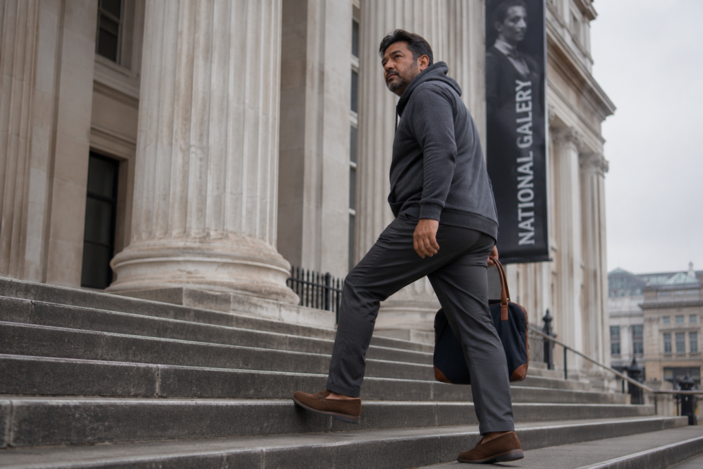 Heavyweight Hoodie with Straight-Leg Trousers and Loafers