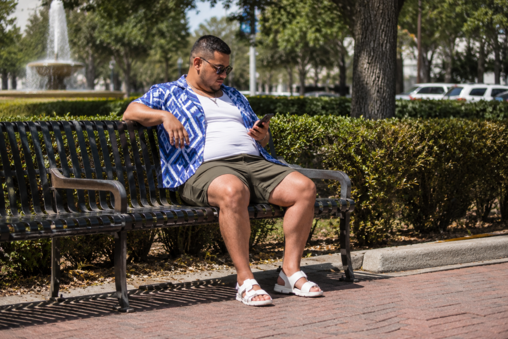 Printed Short-Sleeve Shirt Worn Open with a Plain Tank and Relaxed Shorts