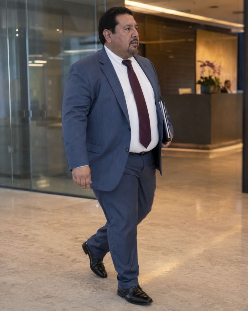 Slate Blue Suit Set With a White Dress Shirt, Burgundy Tie, and Black Cap Toe Shoes