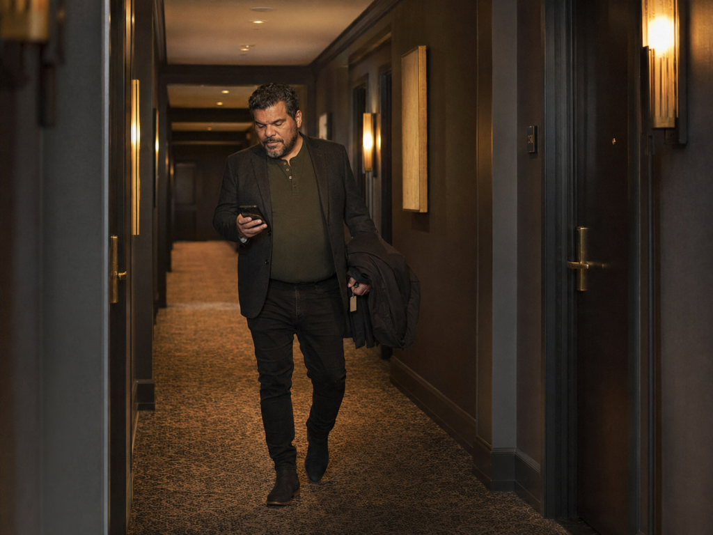 The Charcoal Blazer Over a Dark Olive Henley and Slim Black Jeans With Suede Chelsea Boots