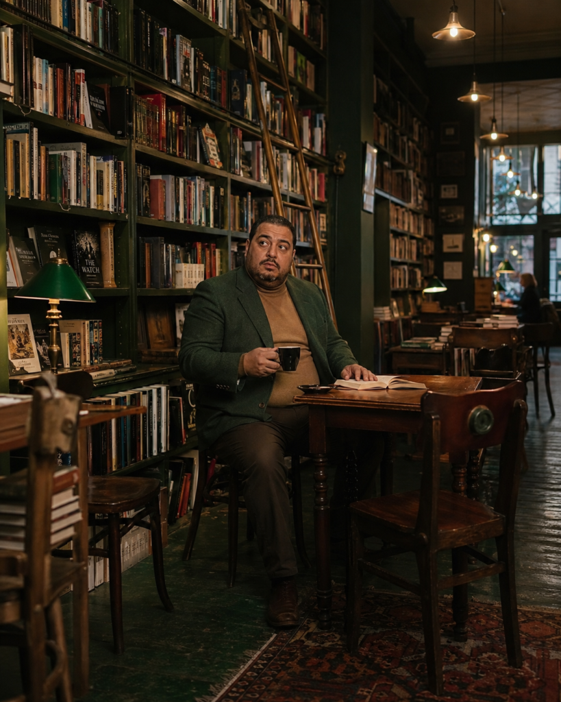 The Forest Green Blazer Over a Camel Turtleneck and Dark Brown Straight Trousers