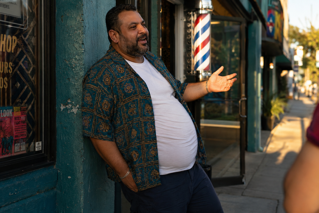 The Printed Short-Sleeve Camp Collar Shirt Worn Open