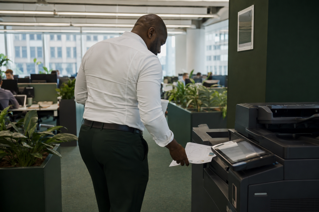 The Slim Dark Green Trouser and White Fitted Oxford Shirt for a Business Casual Floor
