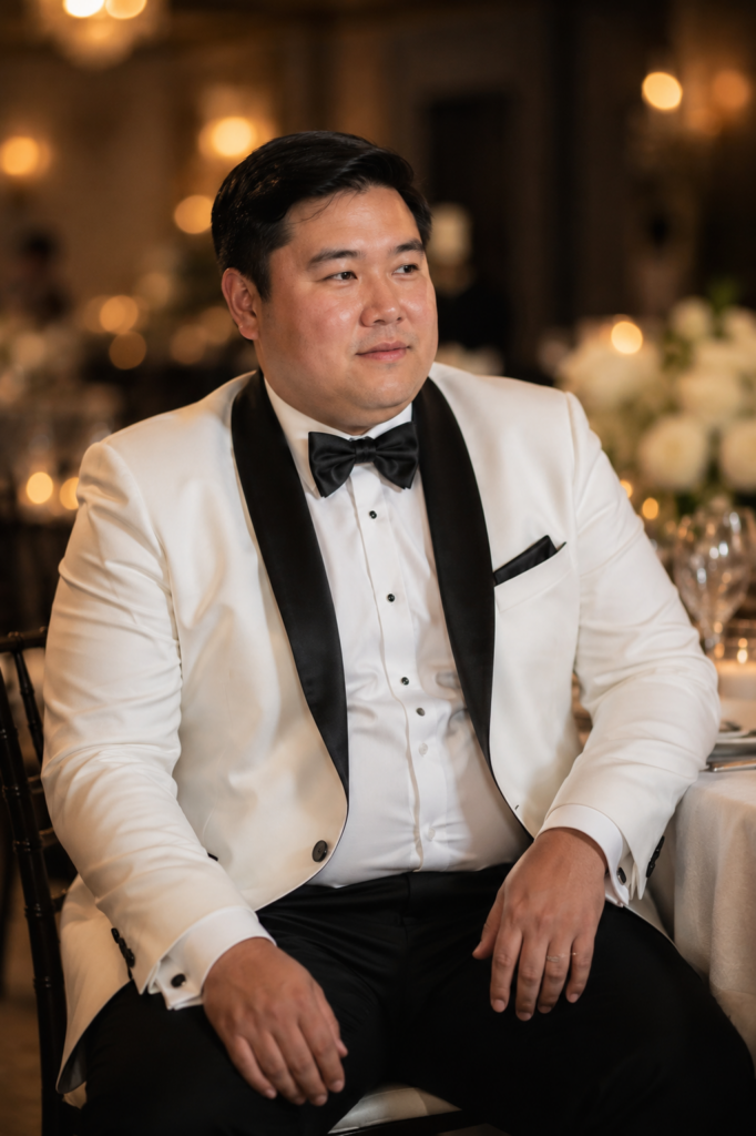  White Dinner Jacket With Black Tuxedo Trousers