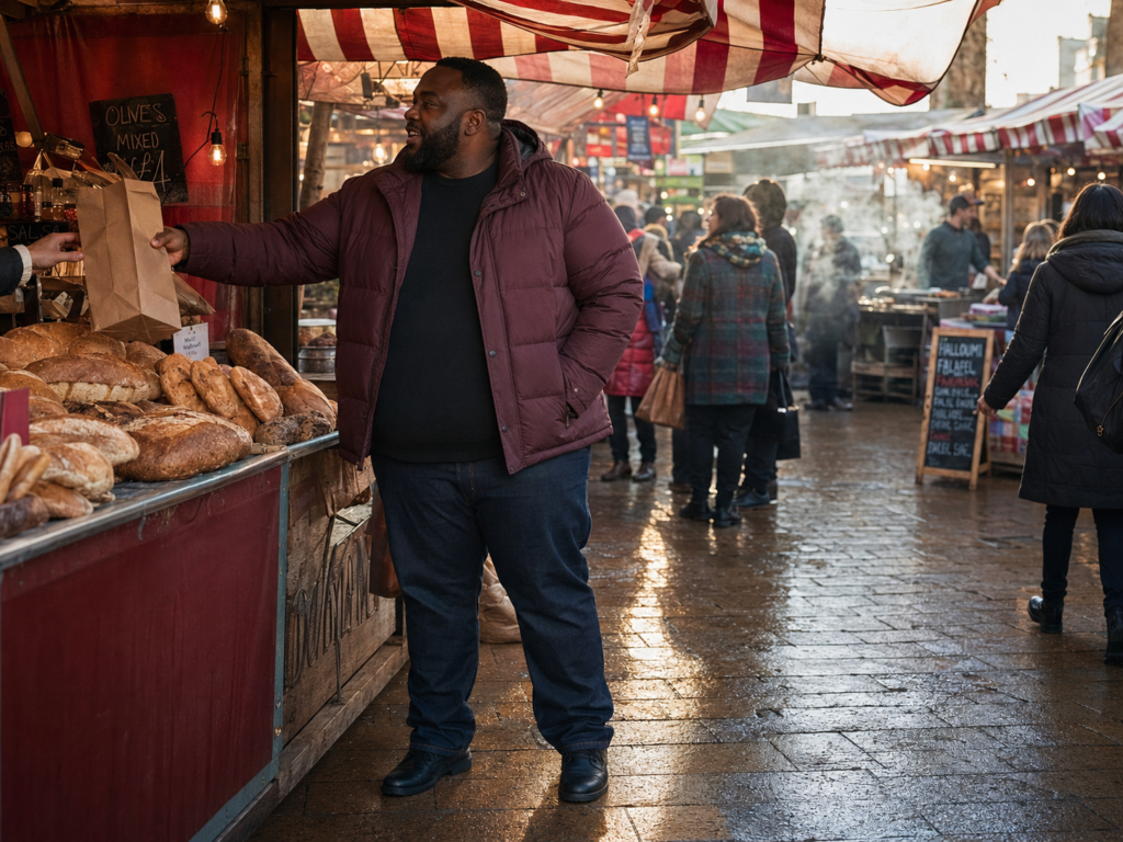 Burgundy Puffer Jacket With Straight Dark Jeans