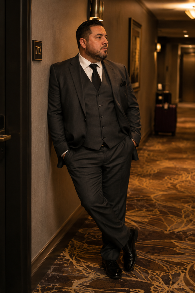 Charcoal Tuxedo With a Black Waistcoat and White Shirt
