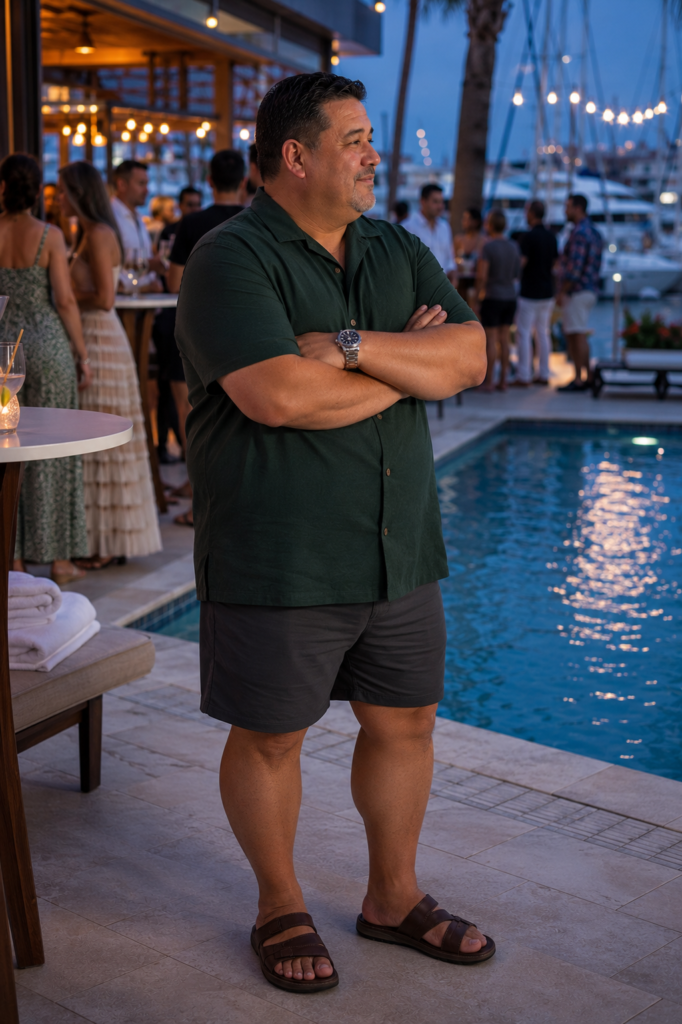 Deep Green Resort Shirt With Charcoal Swim Shorts