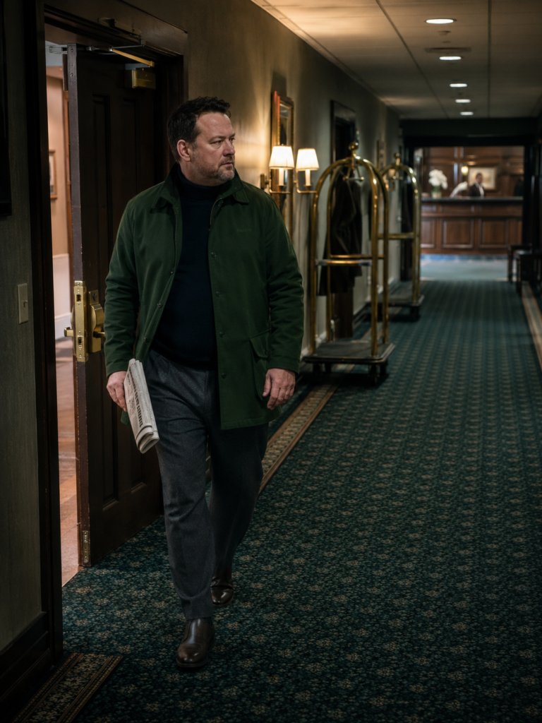 Forest Green Chore Coat Over a Black Turtleneck