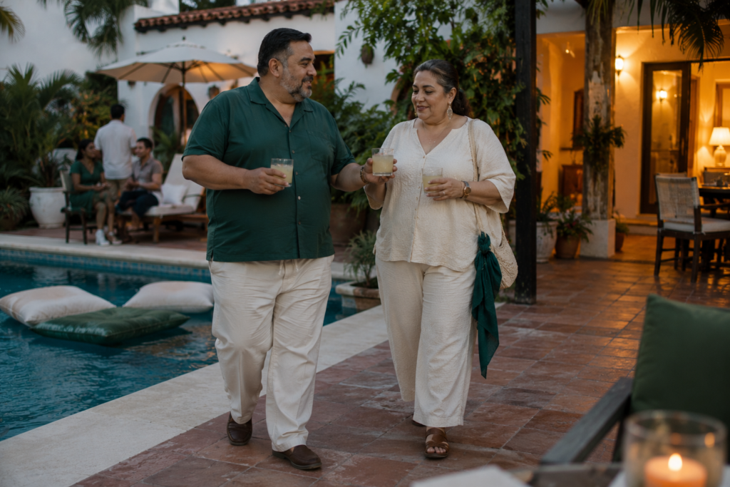 Forest Green Resort Shirt With a Cream Two-Piece Set matching vacation outfits for plus size couples
