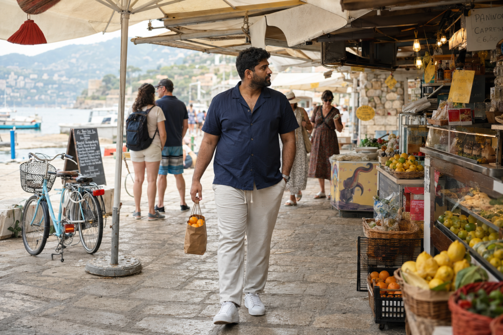Navy Camp-Collar Shirt With Stone Drawstring Trousers