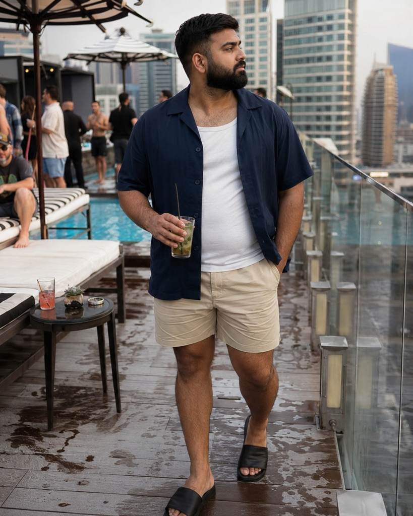 Navy Camp-Collar Shirt With Stone Swim Shorts