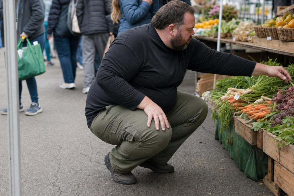 Olive Cargo Trousers With a Fitted Black Long-Sleeve and Clean Black Trainers