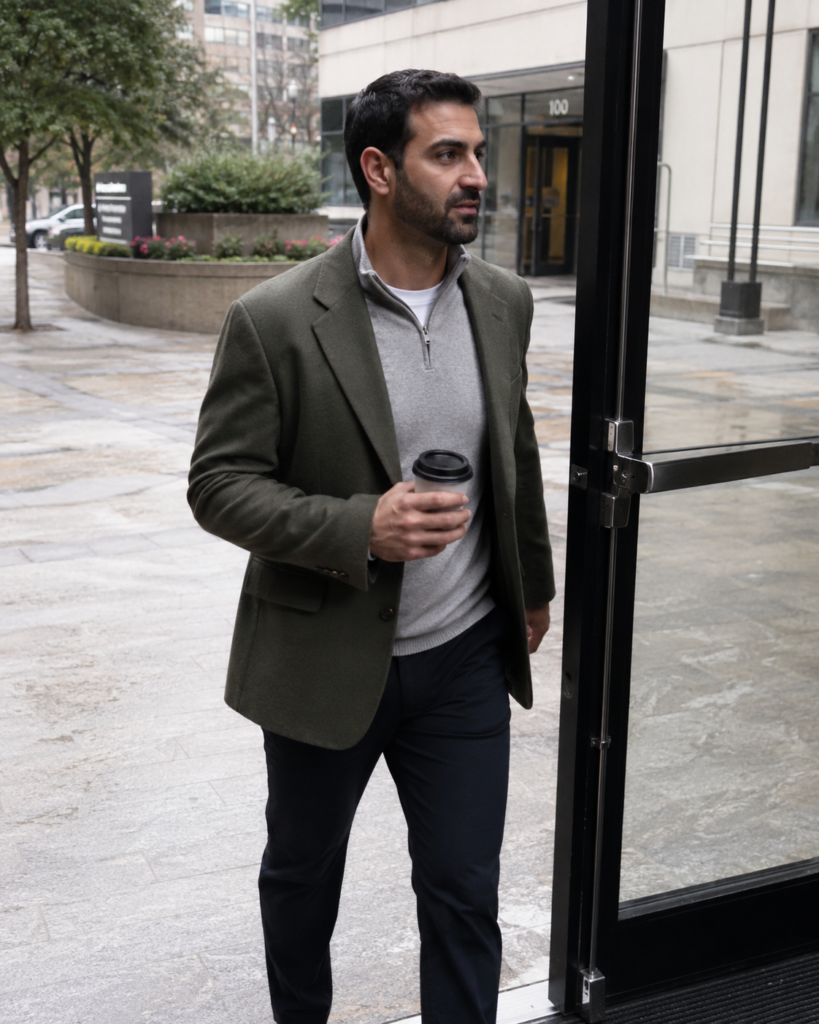 Quarter-Zip Layered Under a Sport Coat