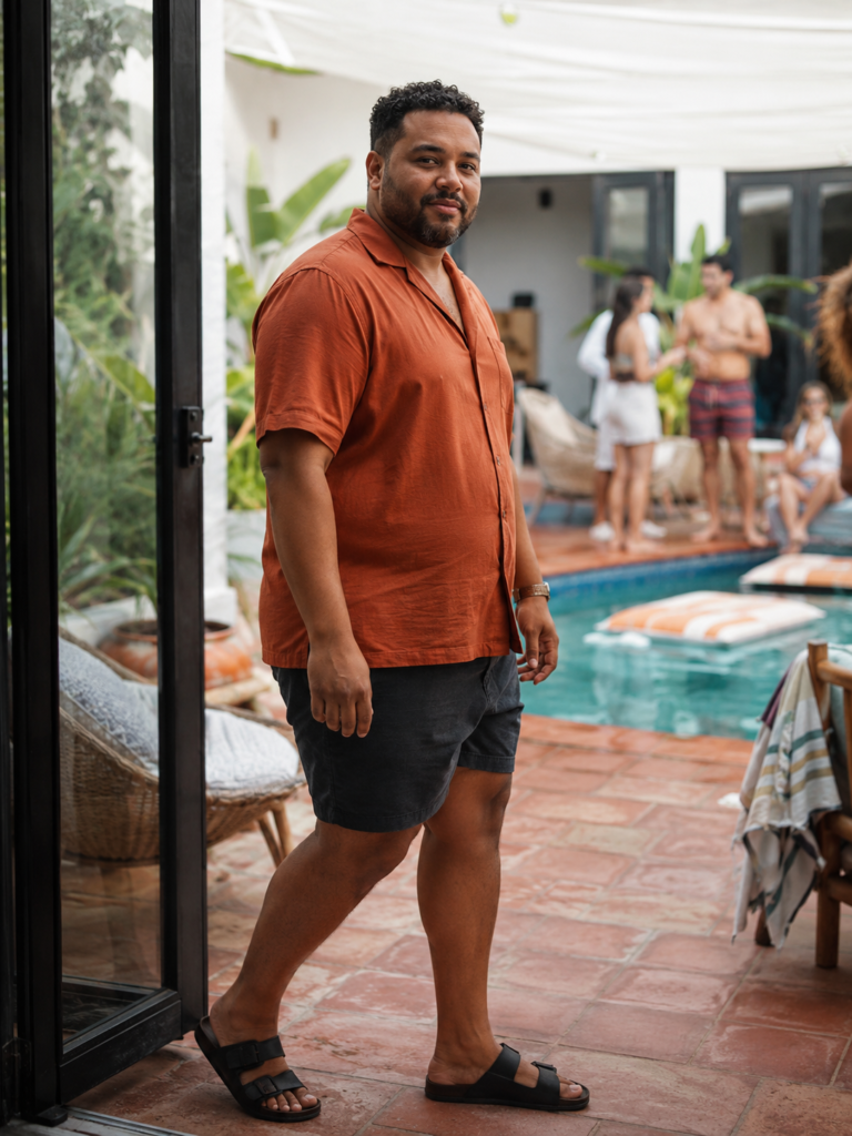 Rust Camp Shirt With Charcoal Swim Shorts