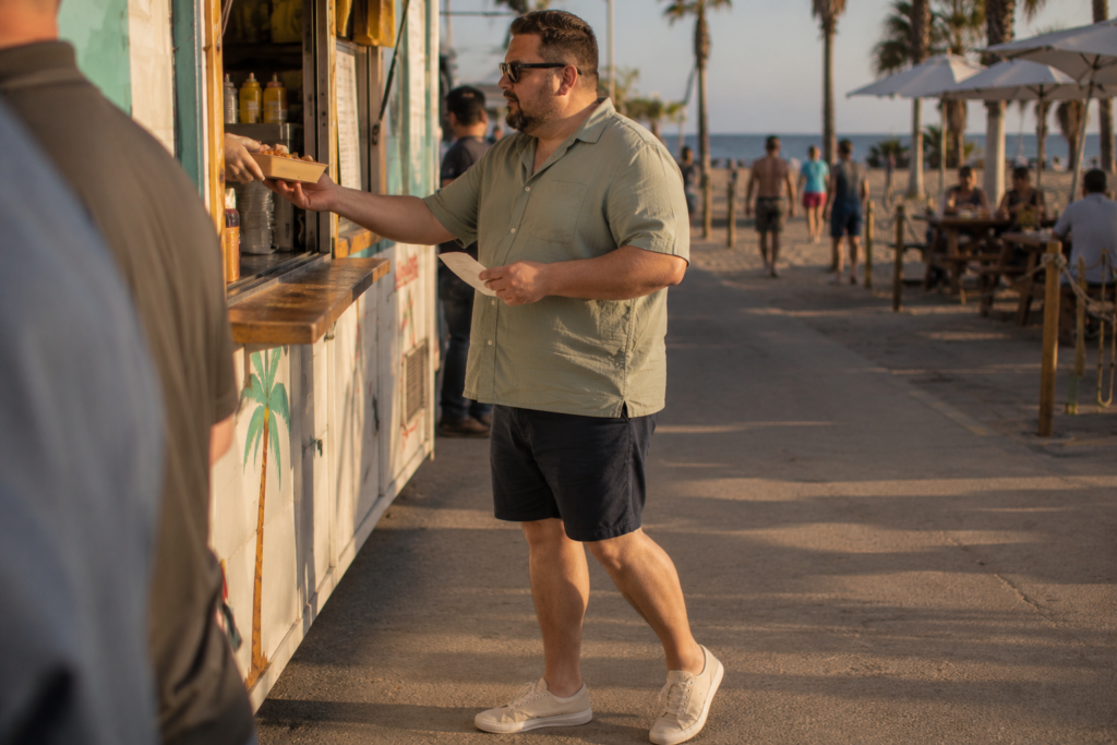 Sage Camp-Collar Shirt With Dark Shorts
