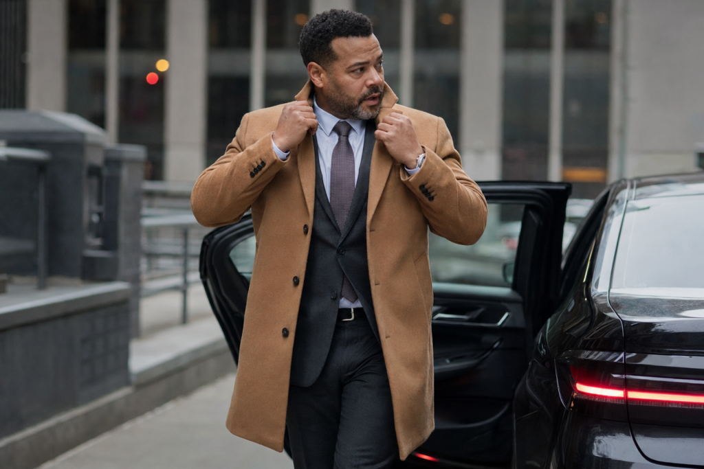 Single-Breasted Wool Overcoat Over a Suit