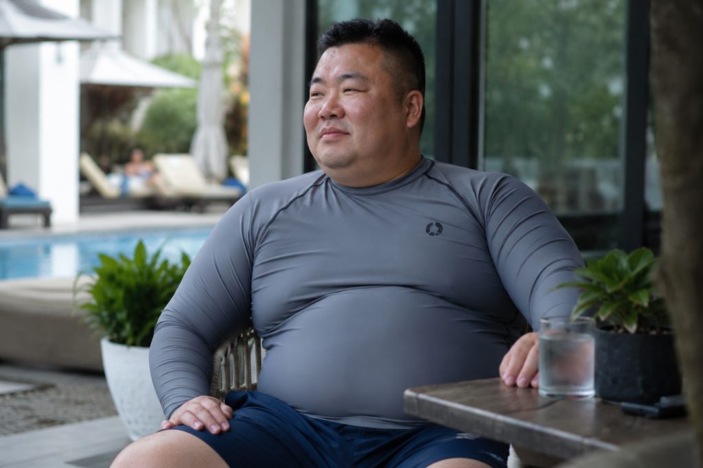 Solid Color Swim Trunks With a Fitted Rash Guard