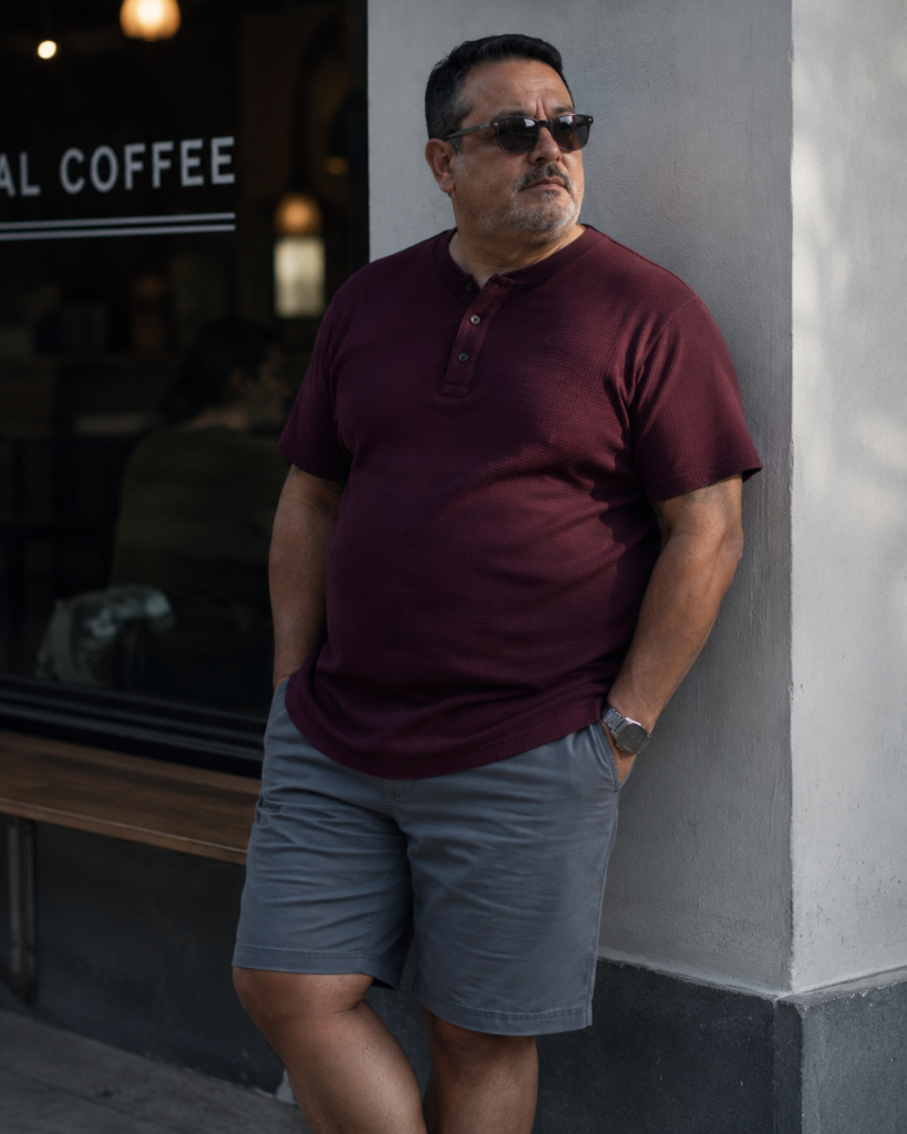 Textured Waffle Knit Short-Sleeve Henley