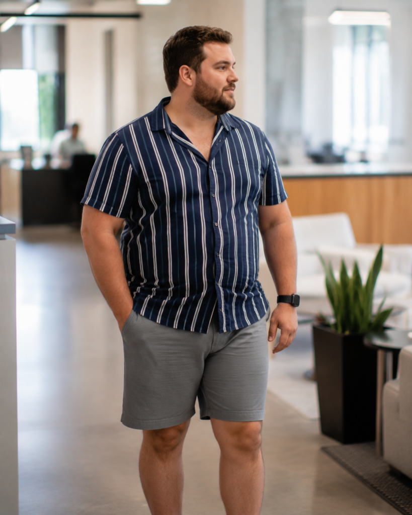 Vertical Stripe Short-Sleeve Shirt Untucked