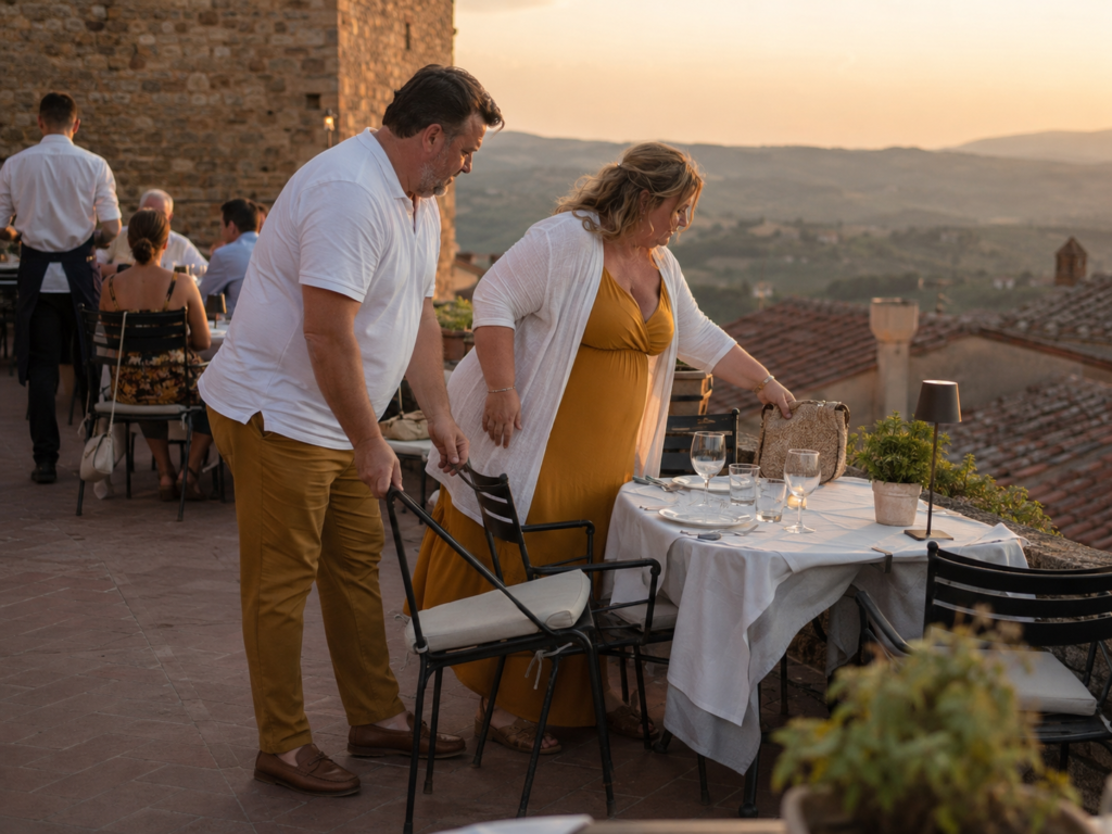 White Open-Collar Polo With Mustard Trousers and a Mustard Maxi Dress